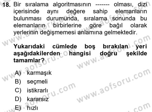 Algoritmalar Ve Programlama Dersi 2025 - 2026 Yılı Yaz Okulu Sınav Soruları 18. Soru