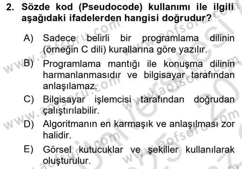 Algoritmalar Ve Programlama Dersi 2025 - 2026 Yılı Yaz Okulu Sınav Soruları 2. Soru