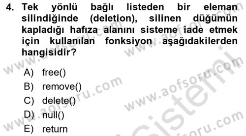 Algoritmalar Ve Programlama Dersi 2025 - 2026 Yılı Yaz Okulu Sınav Soruları 4. Soru