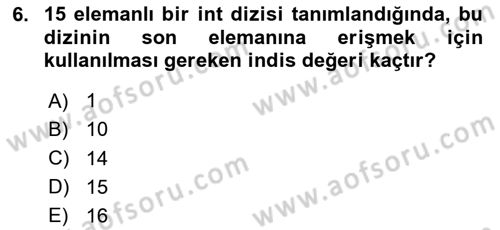 Algoritmalar Ve Programlama Dersi 2025 - 2026 Yılı Yaz Okulu Sınav Soruları 6. Soru