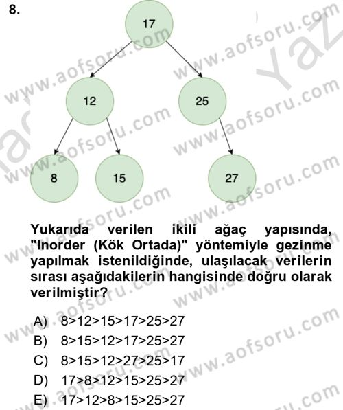 Algoritmalar Ve Programlama Dersi 2025 - 2026 Yılı Yaz Okulu Sınav Soruları 8. Soru