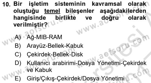 İşletim Sistemleri Dersi 2016 - 2017 Yılı (Vize) Ara Sınav Soruları 10. Soru