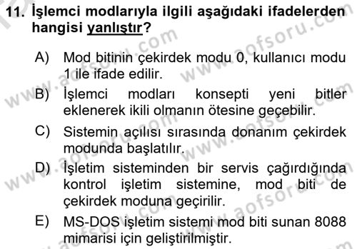 İşletim Sistemleri Dersi 2016 - 2017 Yılı (Vize) Ara Sınav Soruları 11. Soru