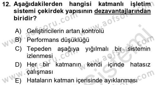 İşletim Sistemleri Dersi 2016 - 2017 Yılı (Vize) Ara Sınav Soruları 12. Soru