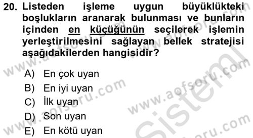 İşletim Sistemleri Dersi 2016 - 2017 Yılı (Vize) Ara Sınav Soruları 20. Soru