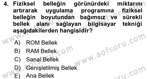 İşletim Sistemleri Dersi 2016 - 2017 Yılı (Vize) Ara Sınav Soruları 4. Soru