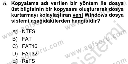 İşletim Sistemleri Dersi 2016 - 2017 Yılı (Vize) Ara Sınav Soruları 5. Soru
