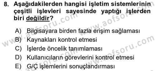 İşletim Sistemleri Dersi 2016 - 2017 Yılı (Vize) Ara Sınav Soruları 8. Soru