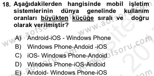 İşletim Sistemleri Dersi 2016 - 2017 Yılı (Final) Dönem Sonu Sınav Soruları 18. Soru