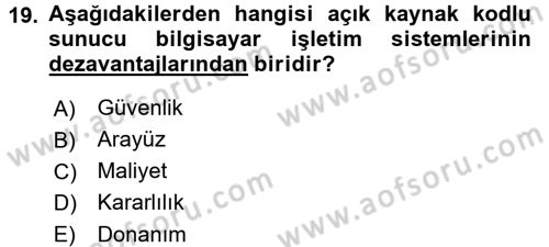 İşletim Sistemleri Dersi 2016 - 2017 Yılı (Final) Dönem Sonu Sınav Soruları 19. Soru