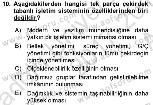 İşletim Sistemleri Dersi 2017 - 2018 Yılı (Vize) Ara Sınav Soruları 10. Soru