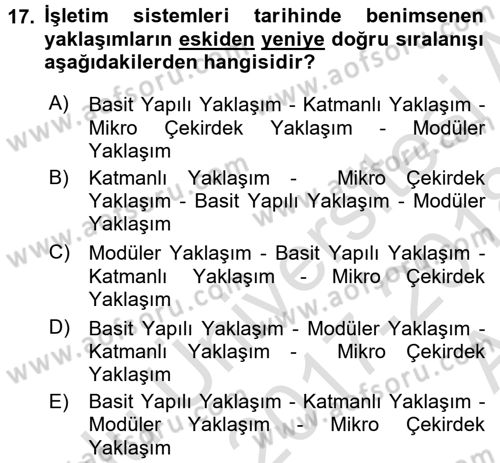 İşletim Sistemleri Dersi 2017 - 2018 Yılı (Vize) Ara Sınav Soruları 17. Soru