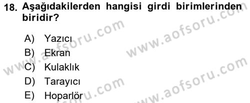 İşletim Sistemleri Dersi 2017 - 2018 Yılı (Vize) Ara Sınav Soruları 18. Soru