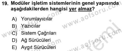 İşletim Sistemleri Dersi 2017 - 2018 Yılı (Vize) Ara Sınav Soruları 19. Soru