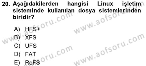 İşletim Sistemleri Dersi 2017 - 2018 Yılı (Vize) Ara Sınav Soruları 20. Soru