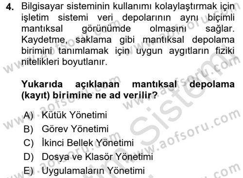İşletim Sistemleri Dersi 2017 - 2018 Yılı (Vize) Ara Sınav Soruları 4. Soru