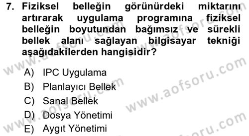 İşletim Sistemleri Dersi 2017 - 2018 Yılı (Vize) Ara Sınav Soruları 7. Soru