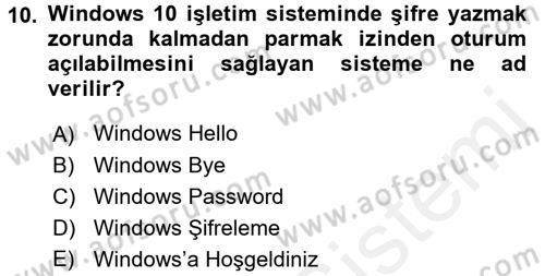 İşletim Sistemleri Dersi 2017 - 2018 Yılı (Final) Dönem Sonu Sınav Soruları 10. Soru