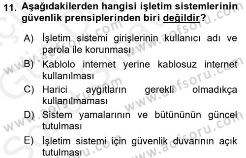 İşletim Sistemleri Dersi 2017 - 2018 Yılı (Final) Dönem Sonu Sınav Soruları 11. Soru