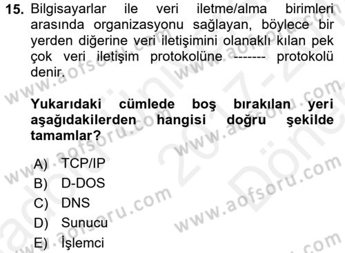 İşletim Sistemleri Dersi 2017 - 2018 Yılı (Final) Dönem Sonu Sınav Soruları 15. Soru