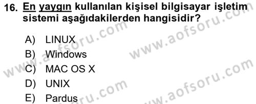 İşletim Sistemleri Dersi 2017 - 2018 Yılı (Final) Dönem Sonu Sınav Soruları 16. Soru