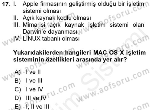 İşletim Sistemleri Dersi 2017 - 2018 Yılı (Final) Dönem Sonu Sınav Soruları 17. Soru