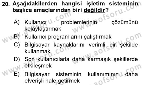 İşletim Sistemleri Dersi 2017 - 2018 Yılı (Final) Dönem Sonu Sınav Soruları 20. Soru