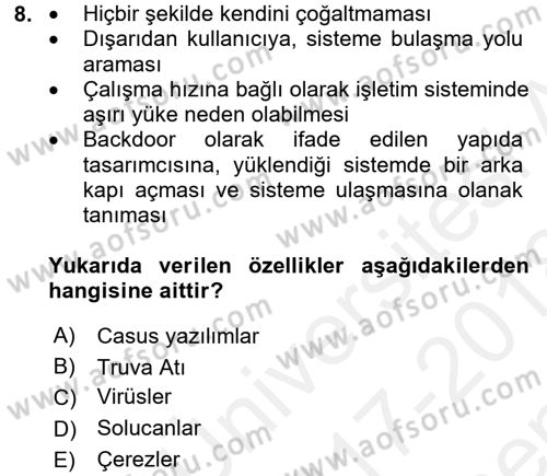 İşletim Sistemleri Dersi 2017 - 2018 Yılı (Final) Dönem Sonu Sınav Soruları 8. Soru