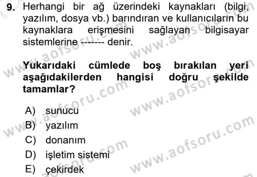 İşletim Sistemleri Dersi 2017 - 2018 Yılı (Final) Dönem Sonu Sınav Soruları 9. Soru