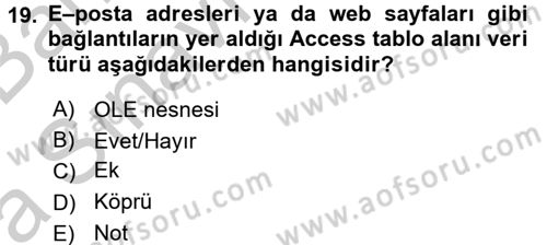 Veritabanı Sistemleri Dersi 2016 - 2017 Yılı (Vize) Ara Sınav Soruları 19. Soru
