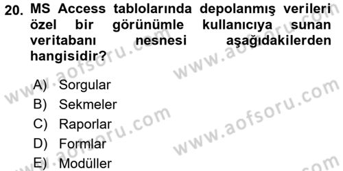 Veritabanı Sistemleri Dersi 2016 - 2017 Yılı (Vize) Ara Sınav Soruları 20. Soru