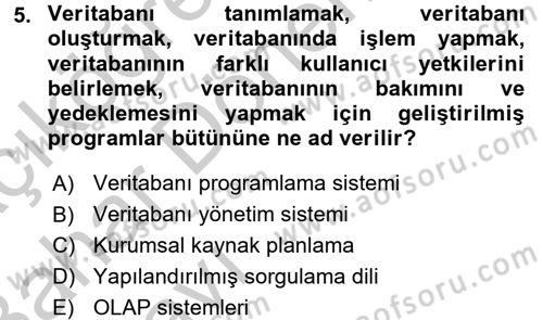 Veritabanı Sistemleri Dersi 2016 - 2017 Yılı (Vize) Ara Sınav Soruları 5. Soru