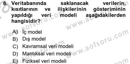 Veritabanı Sistemleri Dersi 2016 - 2017 Yılı (Vize) Ara Sınav Soruları 6. Soru