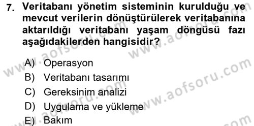 Veritabanı Sistemleri Dersi 2016 - 2017 Yılı (Vize) Ara Sınav Soruları 7. Soru