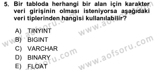 Veritabanı Sistemleri Dersi 2016 - 2017 Yılı (Final) Dönem Sonu Sınav Soruları 5. Soru
