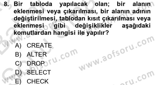 Veritabanı Sistemleri Dersi 2016 - 2017 Yılı (Final) Dönem Sonu Sınav Soruları 8. Soru