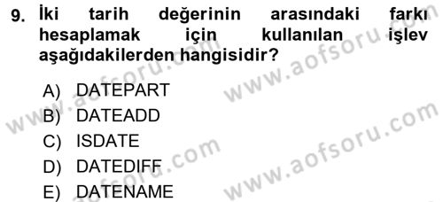 Veritabanı Sistemleri Dersi 2016 - 2017 Yılı (Final) Dönem Sonu Sınav Soruları 9. Soru