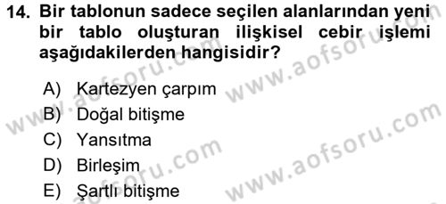 Veritabanı Sistemleri Dersi 2017 - 2018 Yılı (Vize) Ara Sınav Soruları 14. Soru