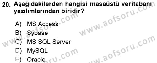 Veritabanı Sistemleri Dersi 2017 - 2018 Yılı (Vize) Ara Sınav Soruları 20. Soru