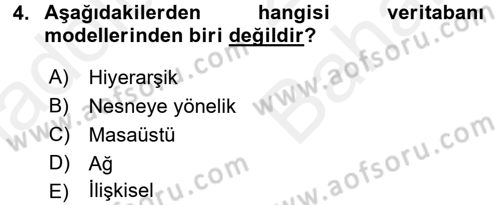 Veritabanı Sistemleri Dersi 2017 - 2018 Yılı (Vize) Ara Sınav Soruları 4. Soru