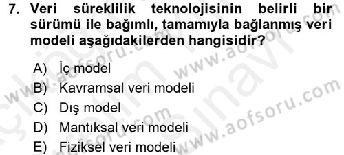 Veritabanı Sistemleri Dersi 2017 - 2018 Yılı (Vize) Ara Sınav Soruları 7. Soru