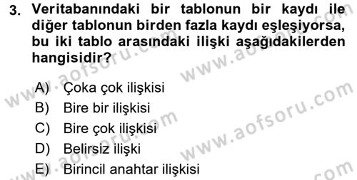 Veritabanı Sistemleri Dersi 2017 - 2018 Yılı (Final) Dönem Sonu Sınav Soruları 3. Soru