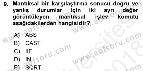 Veritabanı Sistemleri Dersi 2017 - 2018 Yılı (Final) Dönem Sonu Sınav Soruları 9. Soru
