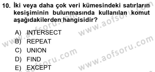 Veritabanı Sistemleri Dersi 2018 - 2019 Yılı 3 Ders Sınav Soruları 10. Soru