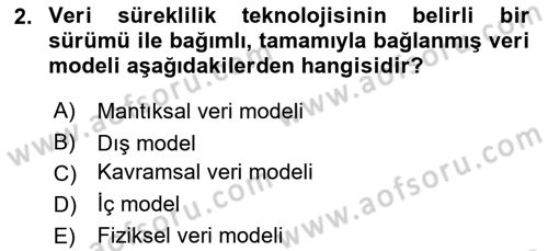 Veritabanı Sistemleri Dersi 2018 - 2019 Yılı 3 Ders Sınav Soruları 2. Soru