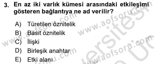 Veritabanı Sistemleri Dersi 2018 - 2019 Yılı 3 Ders Sınav Soruları 3. Soru