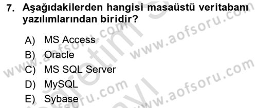 Veritabanı Sistemleri Dersi 2018 - 2019 Yılı 3 Ders Sınav Soruları 7. Soru