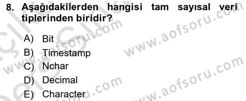 Veritabanı Sistemleri Dersi 2018 - 2019 Yılı 3 Ders Sınav Soruları 8. Soru