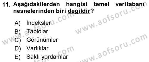 Veritabanı Sistemleri Dersi 2018 - 2019 Yılı (Vize) Ara Sınav Soruları 11. Soru