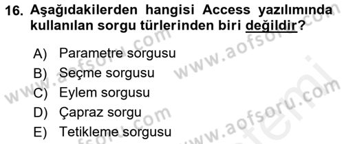 Veritabanı Sistemleri Dersi 2018 - 2019 Yılı (Vize) Ara Sınav Soruları 16. Soru